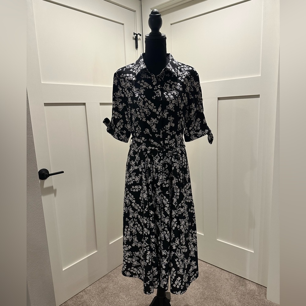 Calvin Klein Floral Printed Midi Shirt Dress